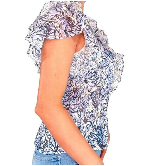 Anthropologie Floral Blouse Blue Lace Size S - Picture 2 of 3